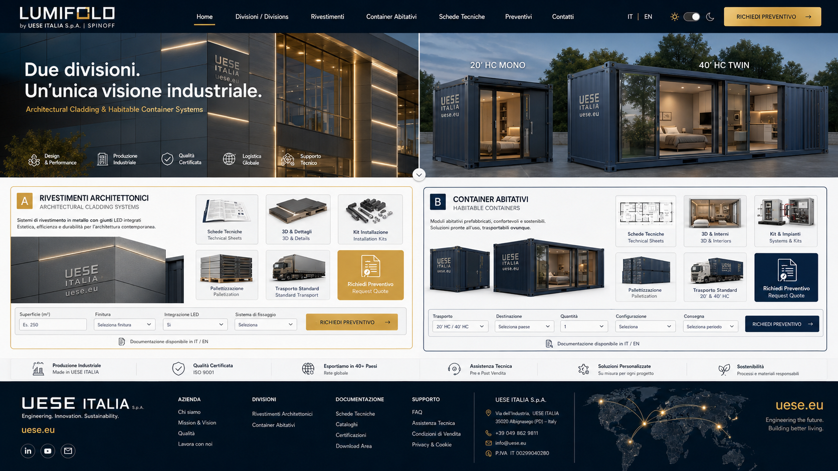 UESE habitable containers with uese.eu branding